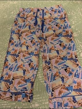 Blue & Pink Travel-Print Pajama Pants
